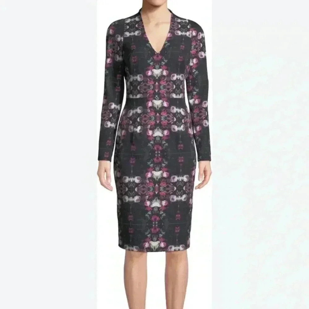 BLACK HALO FLORAL LONG SLEEVE MIDI LENGTH DRESS SIZE 6